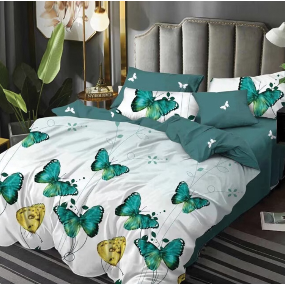 Lenjerie de pat 6 piese cu fluturi verzi