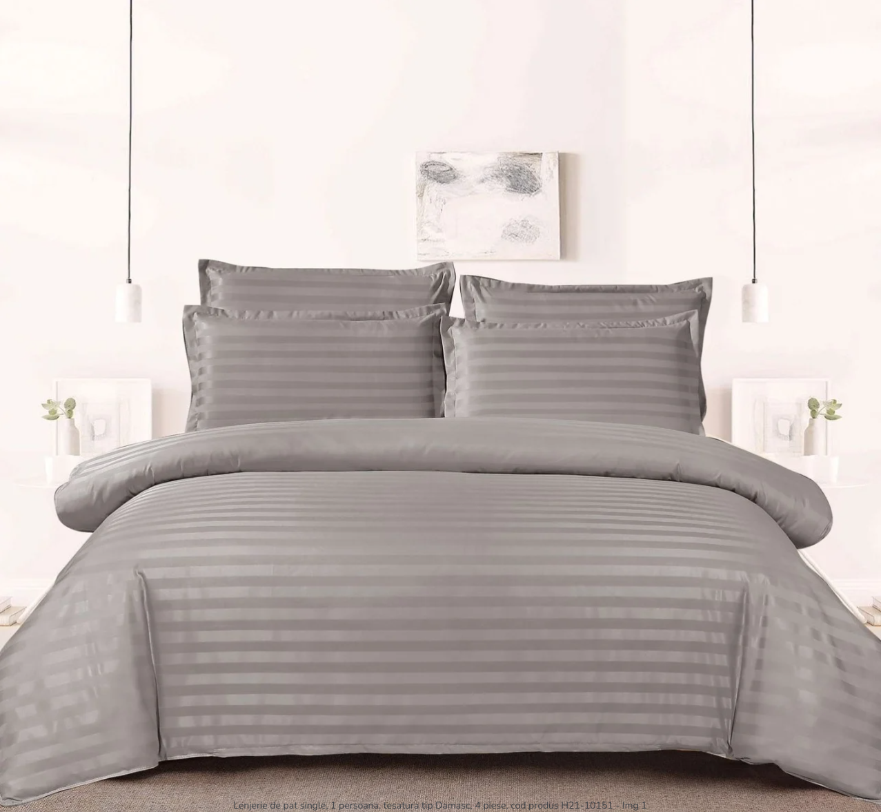 Lenjerie single damasc gri 4 piese
